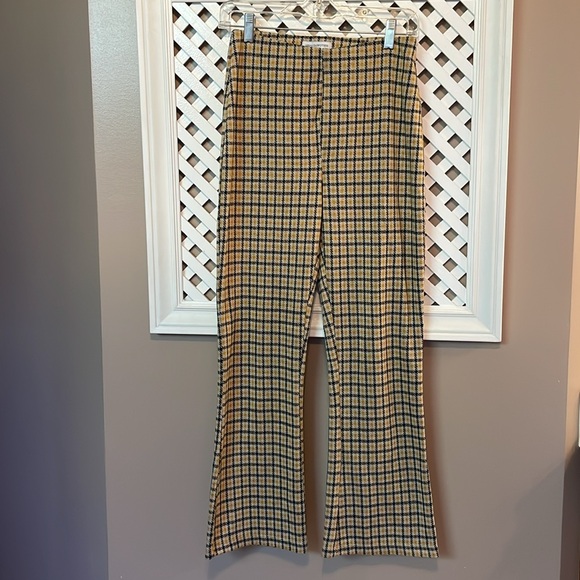 Urban outfitters cara high waist knit houndstooth slip-on pants yellow medium - Picture 2 of 7